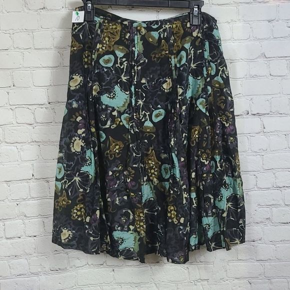 J.JILL Black Silk Flounce Coral Reef Pintuck Pleated Swing Skirt Size 10 - Picture 1 of 8